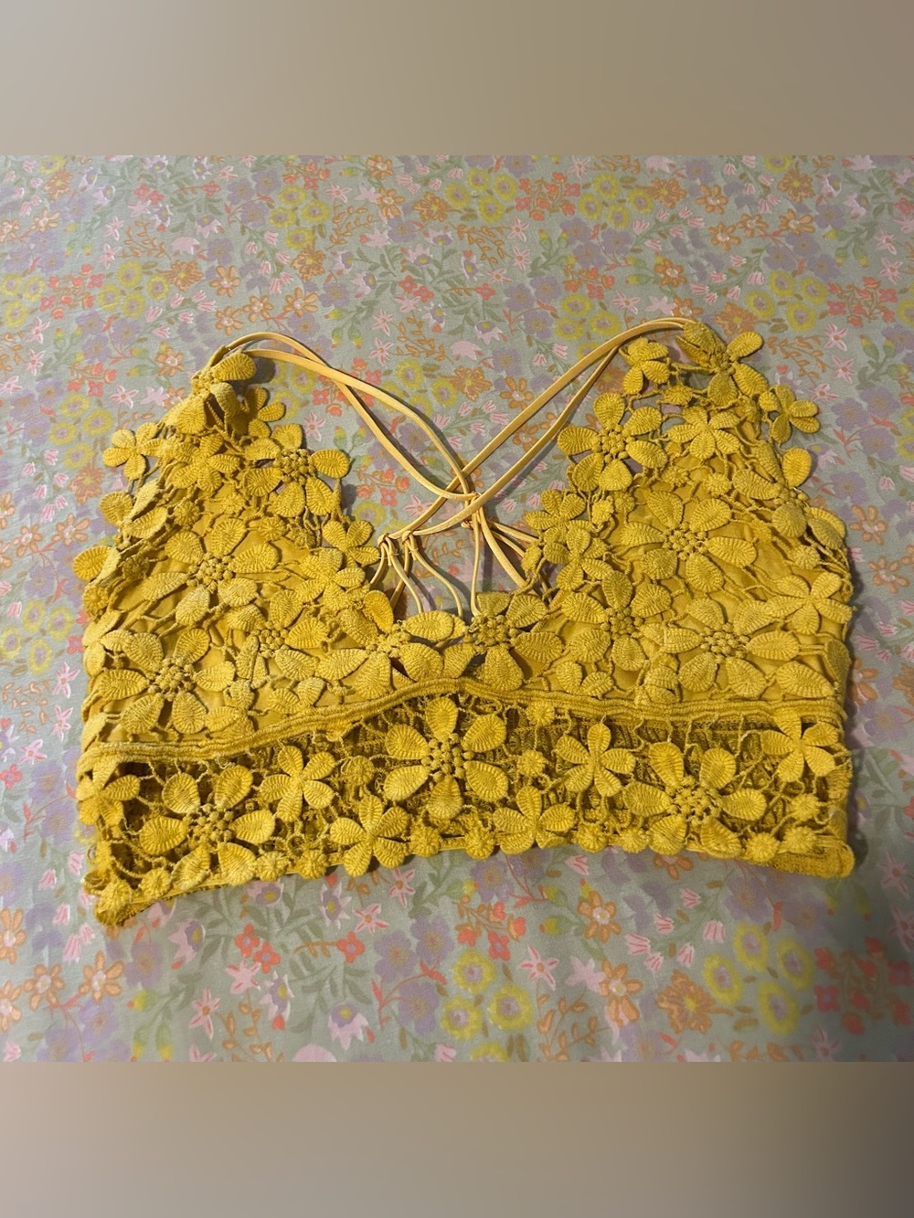 Golden Yellow Floral Crochet Bralette Top